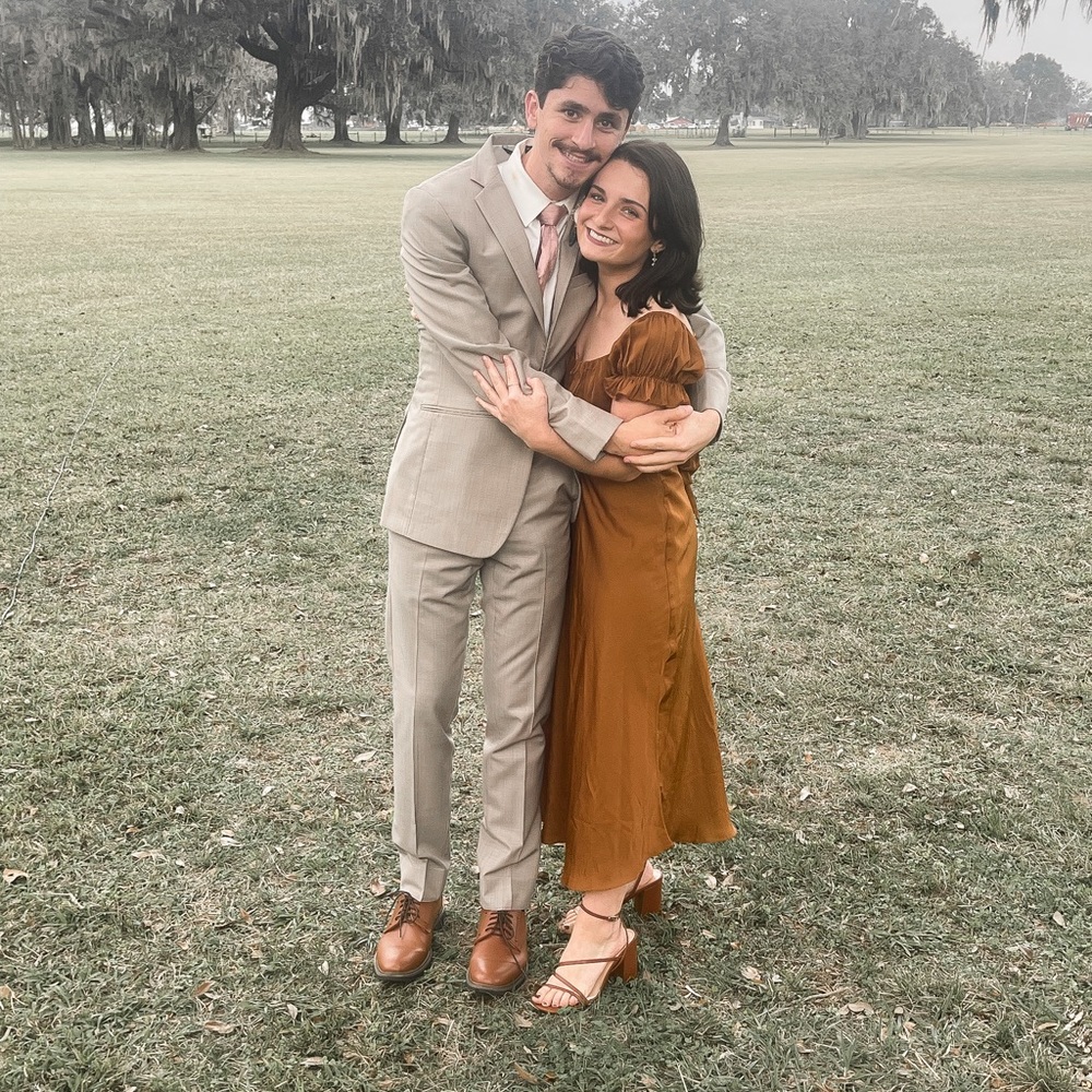 Burnt Orange Dress with puff sleeves
